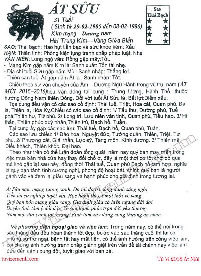 Tử vi 2015 tuổi Ất Sửu nam mạng chi tiết | Tử Vi Cổ Học