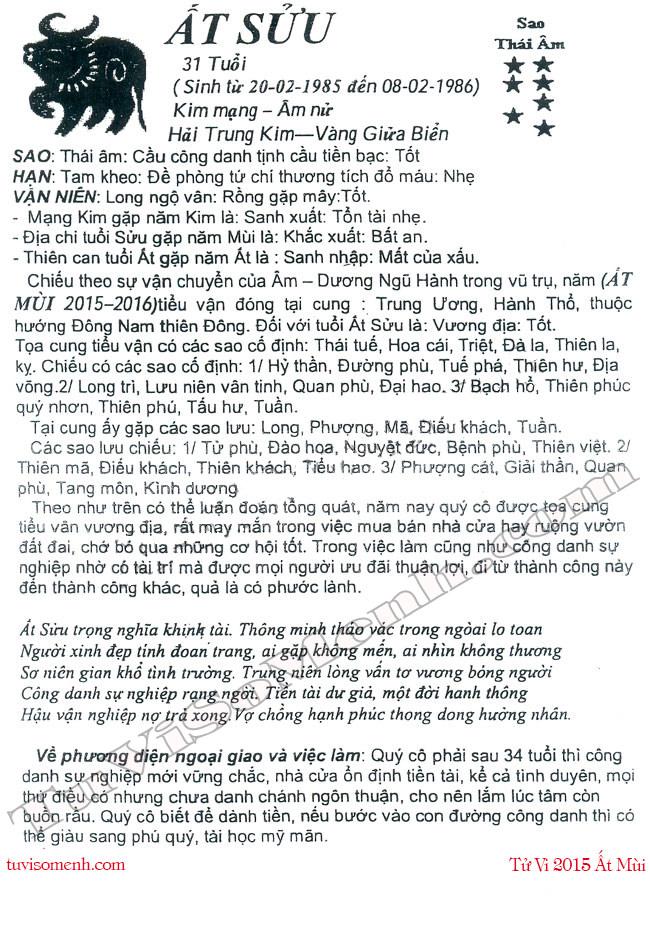 Tử vi 2015 tuổi Ất Sửu nữ mạng chi tiết | Tử Vi Cổ Học