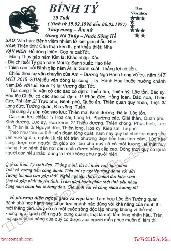 Tử vi 2015 tuổi Bính Tý nữ mạng chi tiết | Tử Vi Cổ Học