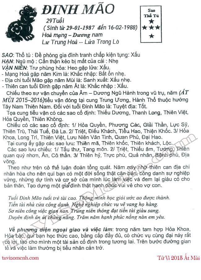 Tử vi 2015 tuổi Đinh Mão nam mạng chi tiết | Tử Vi Cổ Học