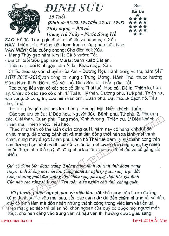 Tử vi 2015 tuổi Đinh Sửu nữ mạng chi tiết | Tử Vi Cổ Học