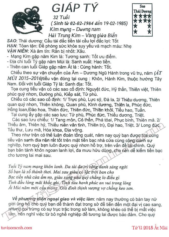 Tử vi 2015 tuổi Giáp Tý nam mạng chi tiết | Tử Vi Cổ Học