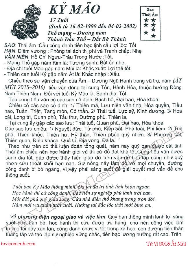 Tử vi 2015 tuổi Kỷ Mão nam mạng chi tiết | Tử Vi Cổ Học