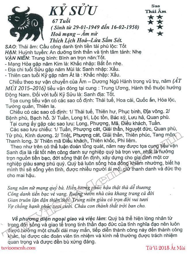 Tử vi 2015 tuổi Kỷ Sửu nữ mạng chi tiết | Tử Vi Cổ Học