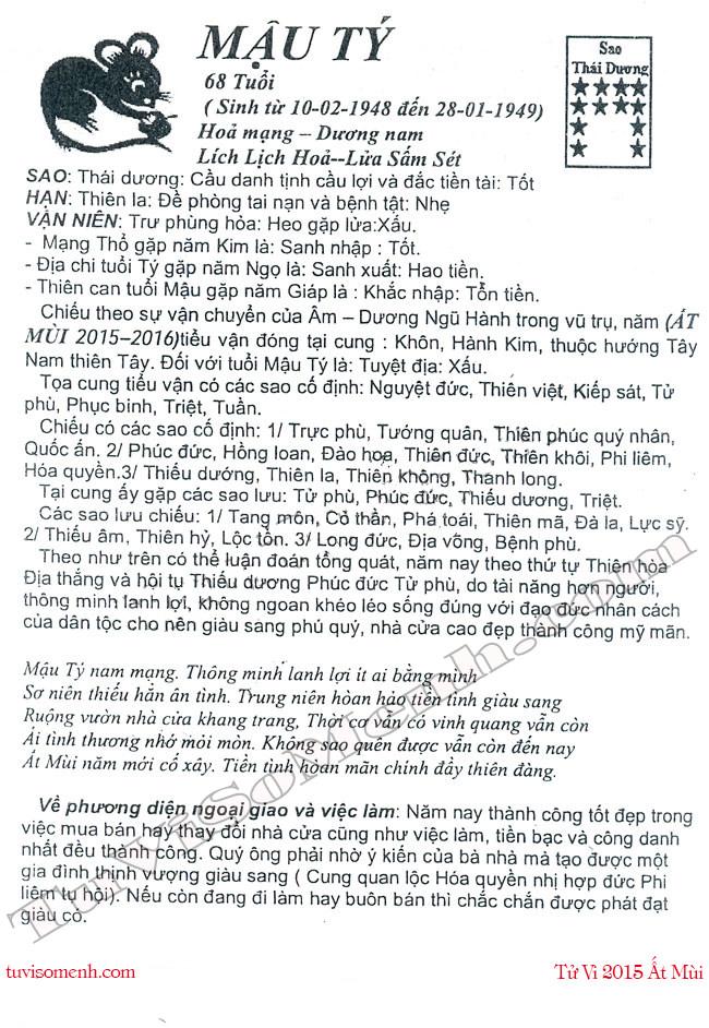 Tử vi 2015 tuổi Mậu Tý nam mạng chi tiết | Tử Vi Cổ Học