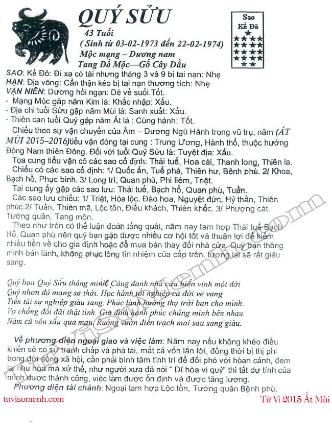 Tử vi 2015 tuổi Quý Sửu nam mạng chi tiết | Tử Vi Cổ Học